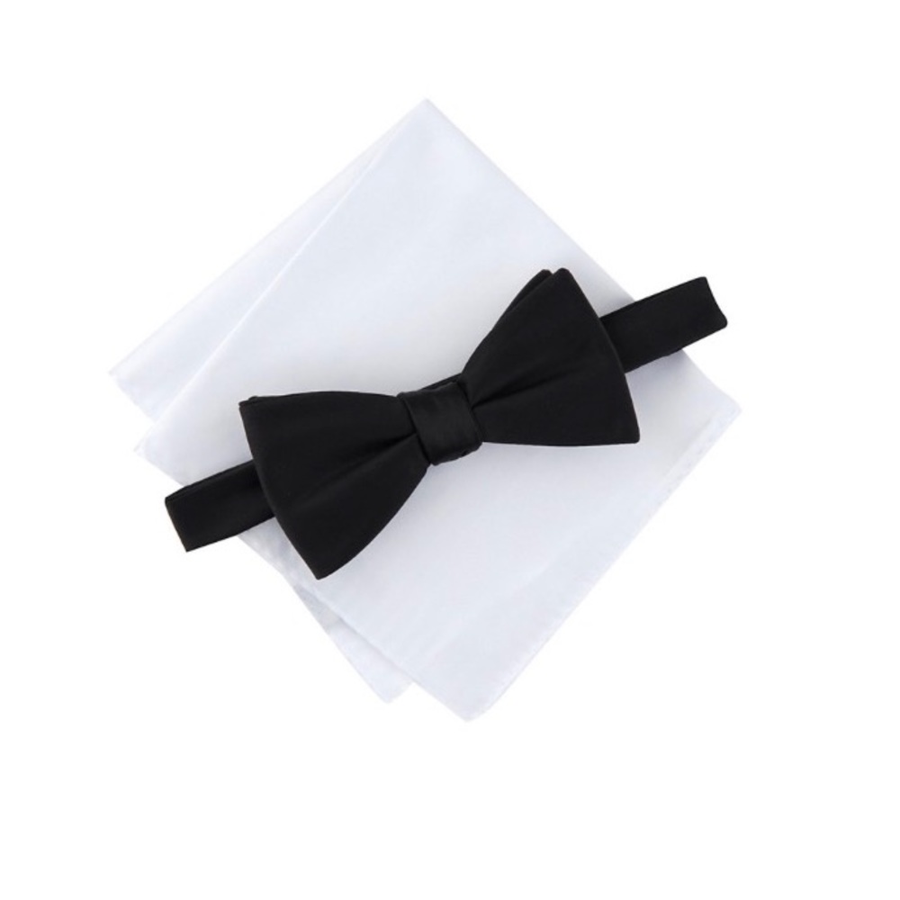 NWT Men's Bespoke Pre-Tied Bowtie Set Black and White
